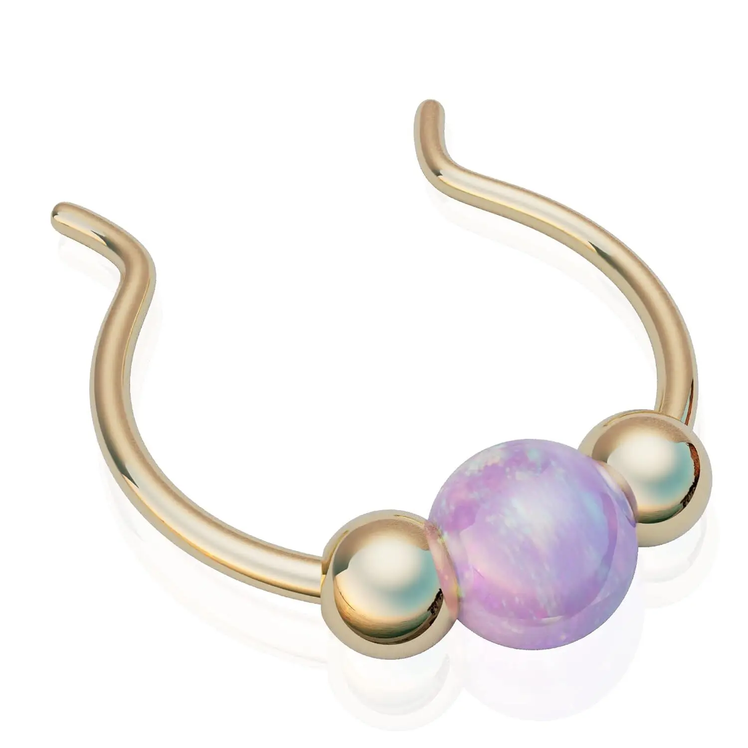 Gold Fake Septum Piercing - Thin 20 gauge Clip on Septum Ring with a 3mm Opal (Pink Opal)