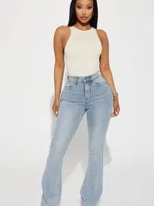 San Diego Sculpting Stretch Flare Jeans - Light Wash, Comfortable & Flexible, Dart Shaping Detail, 5 Pocket, 34" Inseam, 11" High Rise