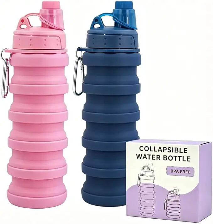 Collapsible Water Bottle 500ml, BPA-Free Silicone Foldable Water Bottle with Carabiner Clip, Leakproof Reusable Travel Water Bottle for Hiking, Camping, Gym, Sports, Running & Outdoor Activities
