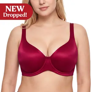 HSIA Noelie Unlined Plus Size Full Coverage Minimizer Underwire Bra Silky Satin Smooth Seamless Non Padded Scoop Neck Plunge Bra for Large Bust Supportive Everyday Underwear for Women Big Bust Wide Strap U Back Bra