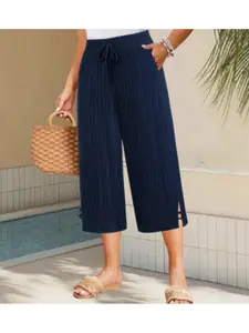 Solid Color Capri Pants, Casual Comfy Wide Leg Pants for Summer, Women's Bottoms for Daily Wear, Casual Chic Bottoms