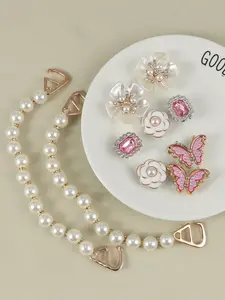 10PCS DIY Clog Shoe Charms Pearl Chain Flower Butterfly Shoe Decorations Detachable Plastic Accessories for Croc Shoes DIY Crafts Fashion Gifts for Women Girls