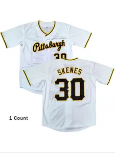 Men's Letter & Number Embroidery Baseball Jersey, Casual Breathable Quick Drying V Neck Baseball Top for Training Competition, Men's Sportswear for All Seasons