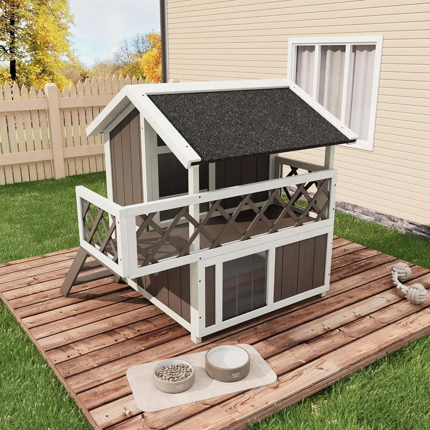 Weatherproof 2-Story Cat House for Outdoor/Indoor Use – Escape Door, Removable Asphalt Roof, Balcony – Shelter for Stray or Feral Cats, Ideal for Winter
