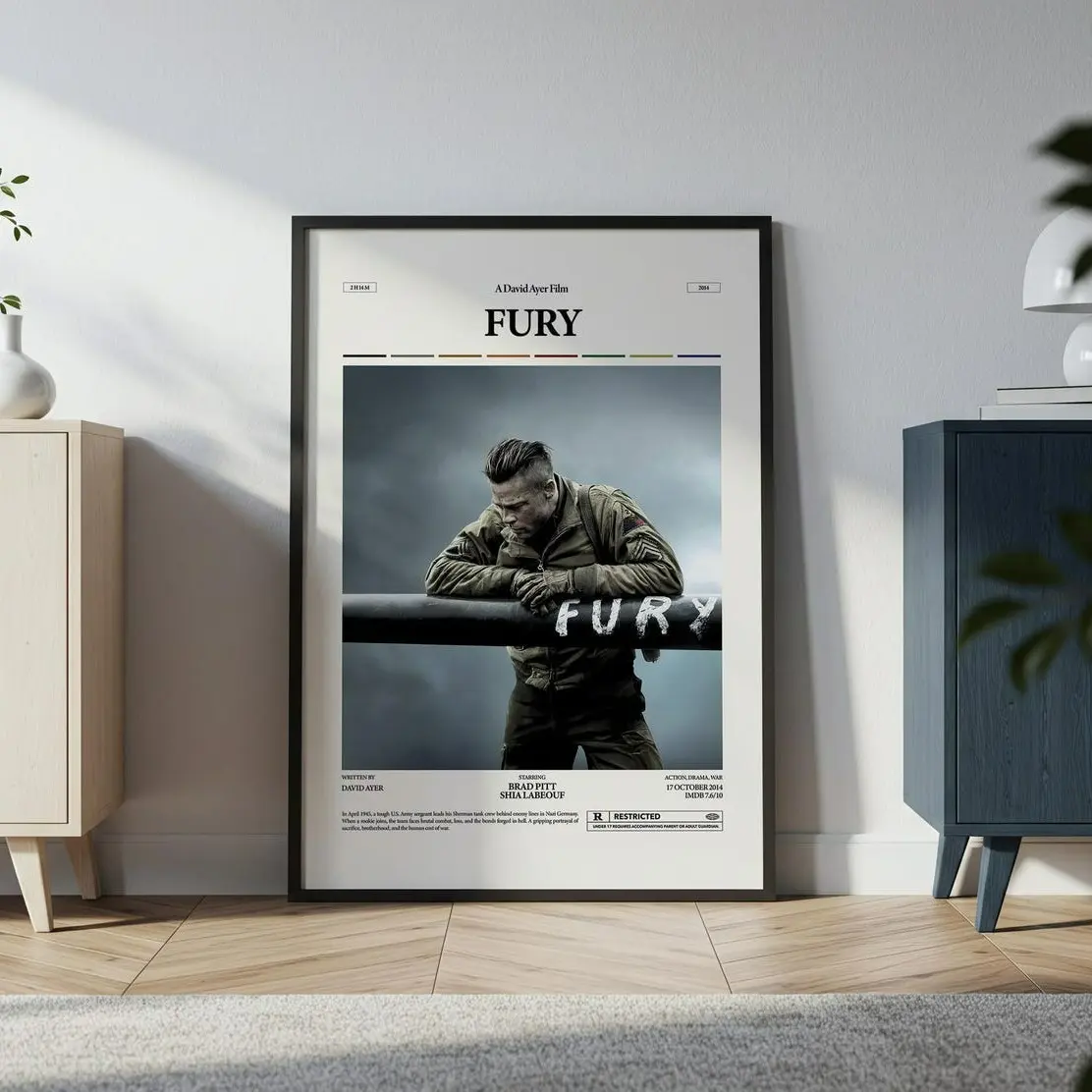 Fury Movie Poster, Brad Pitt Wall Art, World War II Film Print, David Ayer Retro Poster, Gift for Brad Pitt Fans, Movie Home Decor