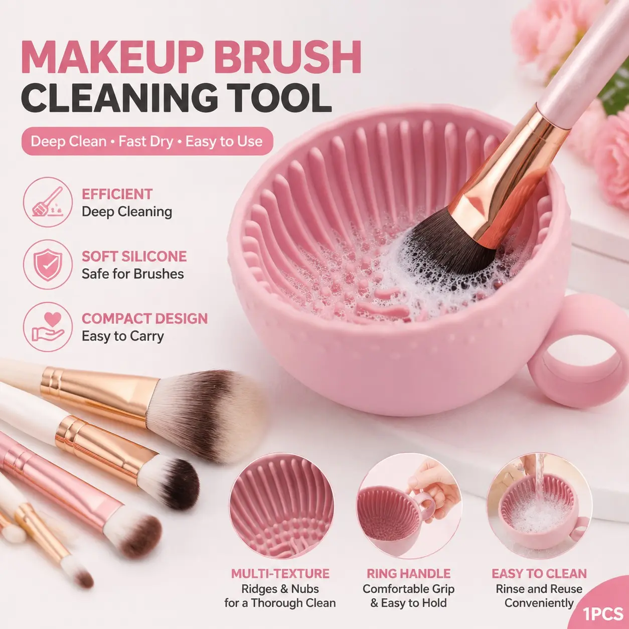 Odorless Brush Cleaning Pad with Silicone Makeup Bowl, Compact, Cleansing, Ideal for Eyebrow Blush Face & Eye Brushes, Essential Beauty Tool