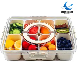 Moon Dreams BPA-Free Clear 8-Compartment Food Storage Container Divided Veggie Tray Snack & Serving Organizer for Travel Meal Prep and Lunch Box Best for Gifts Kitchen Utensils