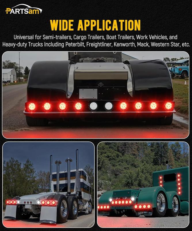 Partsam 4 Inch Round Led Rear Tail Lights Brake Brake Trailer Lights with Rubber Grommets for Trailers RVs Trucks, 8pcs/Set