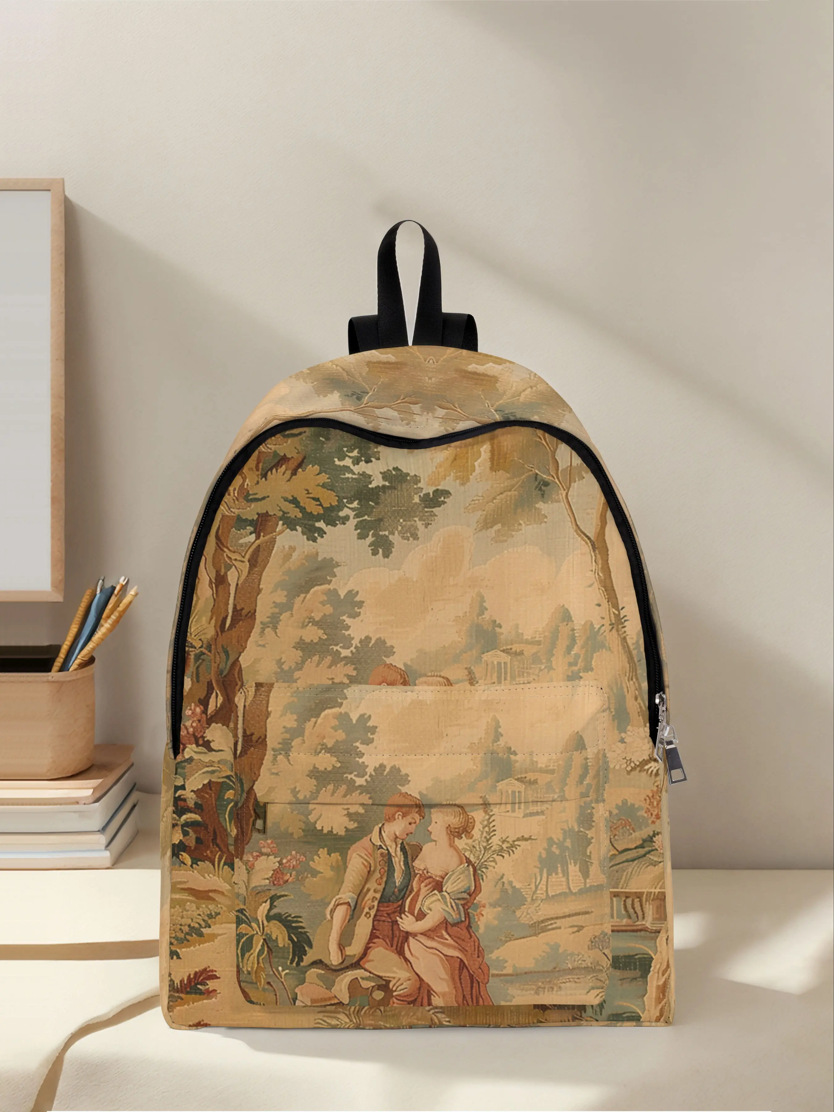 Couple Printed Backpack with Fun Design, Spacious Storage for School Travel and Daily Use, Casual Style for All Seasons