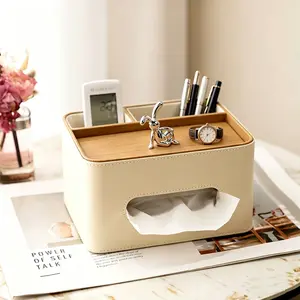 Multifunctional Tissue Box Cover, Rectangular Tissue Holder with Storage Organizer,  Remote Control Holder, Desk Organizer for Living Room, Bedroom, Office, Decorative Tissue Holder with Compartments, Phone Stand