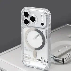 2025 Aluminum Element Transparent Original iPhone Apple 17 Pro Max Phone Case New Magnetic Personality Compatible with Apple 16 Pro Protective Case Shockproof iPhone 15 Phone Case Simple Design 17 Protection Protector