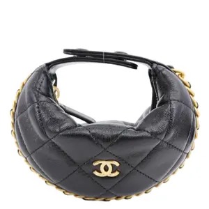 Pre-owned CHANEL Quilted Lambskin Leather Pouch Chain Around Mini Black