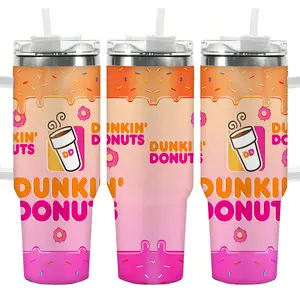1pc 40oz Dunkin' Donuts Vibrant Pattern Tumbler, Double Wall Vacuum Insulated Travel Mug, Spill Proof Lid, Gift For Dad, Mom Steel Bottles