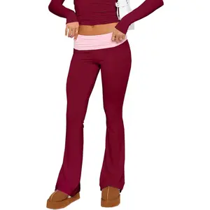 THE WELL KEPT Leggings, Low Rise Bootcut Wide Leg Foldover Yoga Pants Lounge Y2k Bell Bottom Leggings for Women