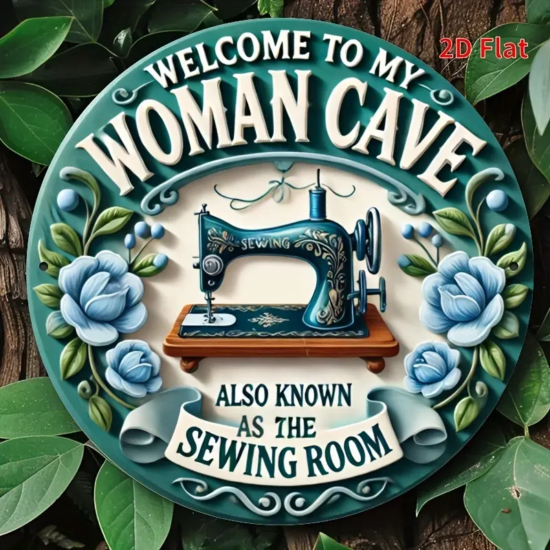 Woman Cave Welcome Tin Sign 8x8 Inch Metal Wall Decor for Indoor Outdoor Home Bar Cafe Garage Gym Garden Art Gallery Literary Creative Durable Vintage Retro