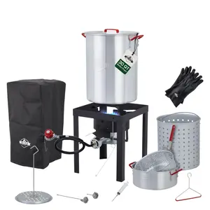 Hike Crew Outdoor Turkey Fryer Kit - Complete Kit for Steaming, Boiling & Frying with 30Qt Boiler Pot, 10Qt Fryer Pot, Fry Baskets, Stand, 2 Thermometers, Injector, Gloves, Storage Cover & More