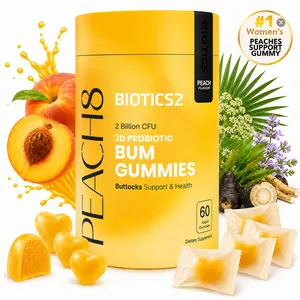 BIOTICS2 Peach8 Probiotic Gummies for Women | 2 Billion CFU with Prebiotics, Black Maca, Saw Palmetto & 8 Vitamins | Feminine Wellness & Gut Health Support | Sugar-Free Vegan Peach Gummies, 60 Count