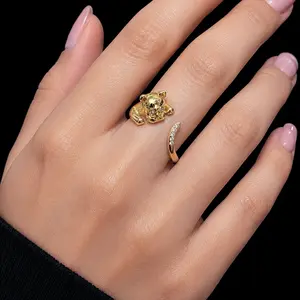 Gold Plated Baby Panther Ring | Adjustable Wrap Ring | 27mm Animal Ring