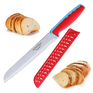 MONGSEW Bread Knife with Sheath 8 inch Serrated Bread Knife for Homemade Bread Bread Cutter with Ergonomic Dual-Color Handle Great for Slicing Homemade Bread Bagels Cake (8 inch)