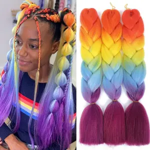 Colored Braiding Hair For Braiding 3Packs 24inch Rainbow Braiding Hair Synthetic Crochet Braids Twist Ombre  Braiding Hair Extensions(Rainbow Color,3Pcs)