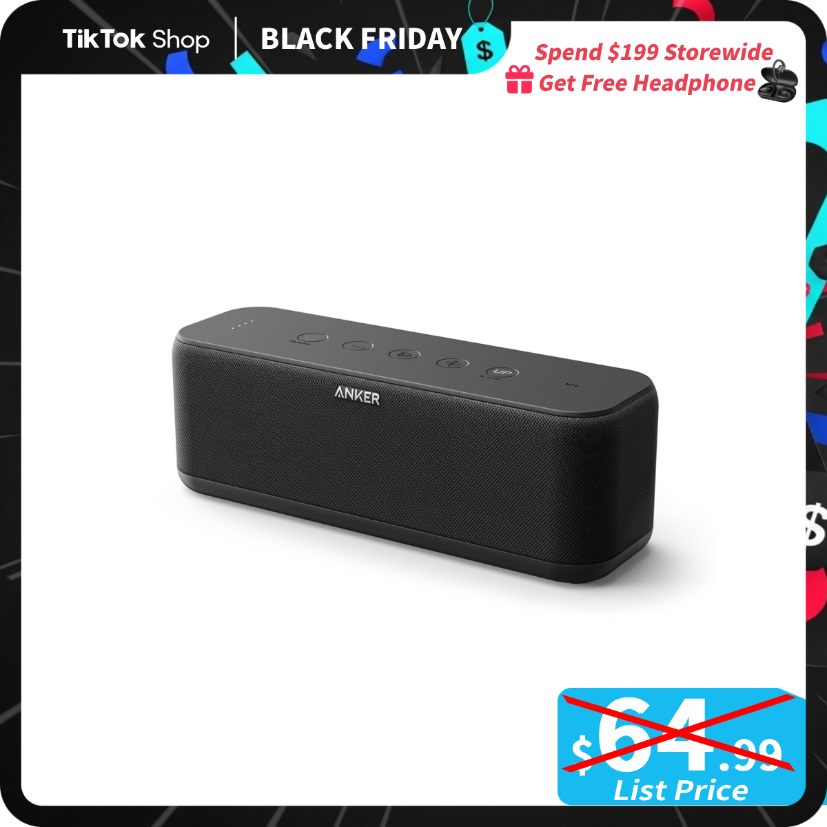 [TikTokShopBlackFriday] Anker Upgraded Soundcore Boost Bluetooth Speaker with Well-Balanced Sound, BassUp, 12H Playtime, USB-C, IPX7 Waterproof, Wirel