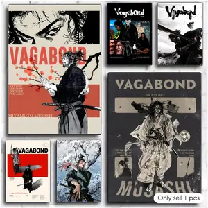 S-Samurai MusashiI V-Vagabond Manga Painting Calligraphy Premium Textured Canvas Wall Art Poster – High-Quality Fabric Print with Rich Color & Matte Finish, Modern Aesthetic Decor for Living Room, Bedroom, Office & Creative Interior
