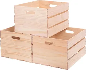 3 Pieces Large Pine Wood Crates For, Unfinished Natural Wooden Crate, Holds Up to 50 Pounds