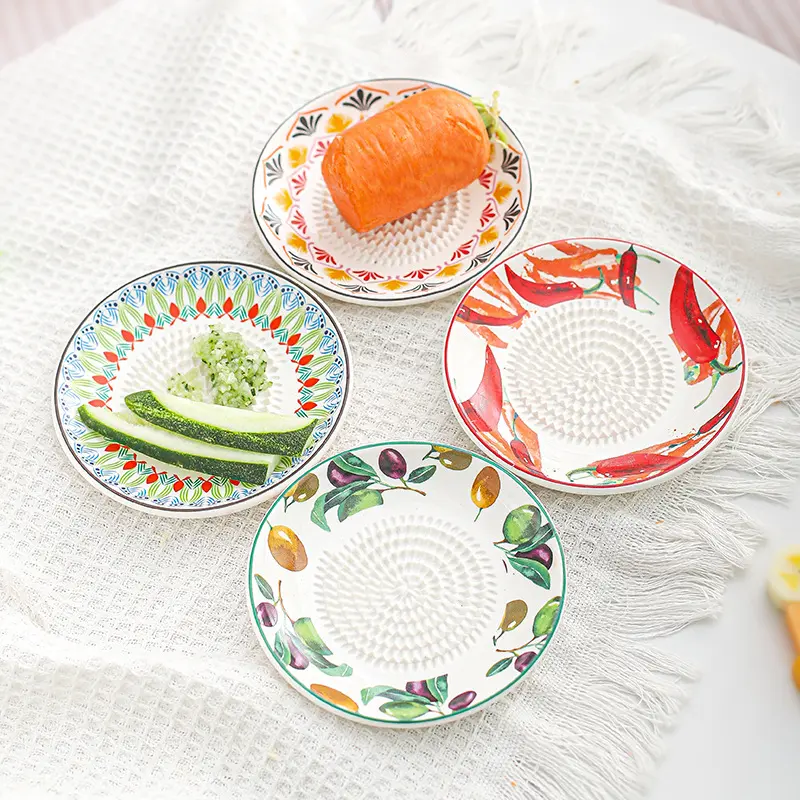 Ceramic Garlic Grater Plate Bowl, Handcrafted Ceramic Garlic Grater Plate For Ginger, Cheese, Wasabi, Onion, Yam, Herb Stripper, Kitchen Gadget