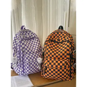 1pc  Women's backpack with large capacity, zipper closure, checkered pendant, fashionable and versatile, suitable for students to go to school, campus, go to work, commute, women's backpack, Plaid Pattern Backpack