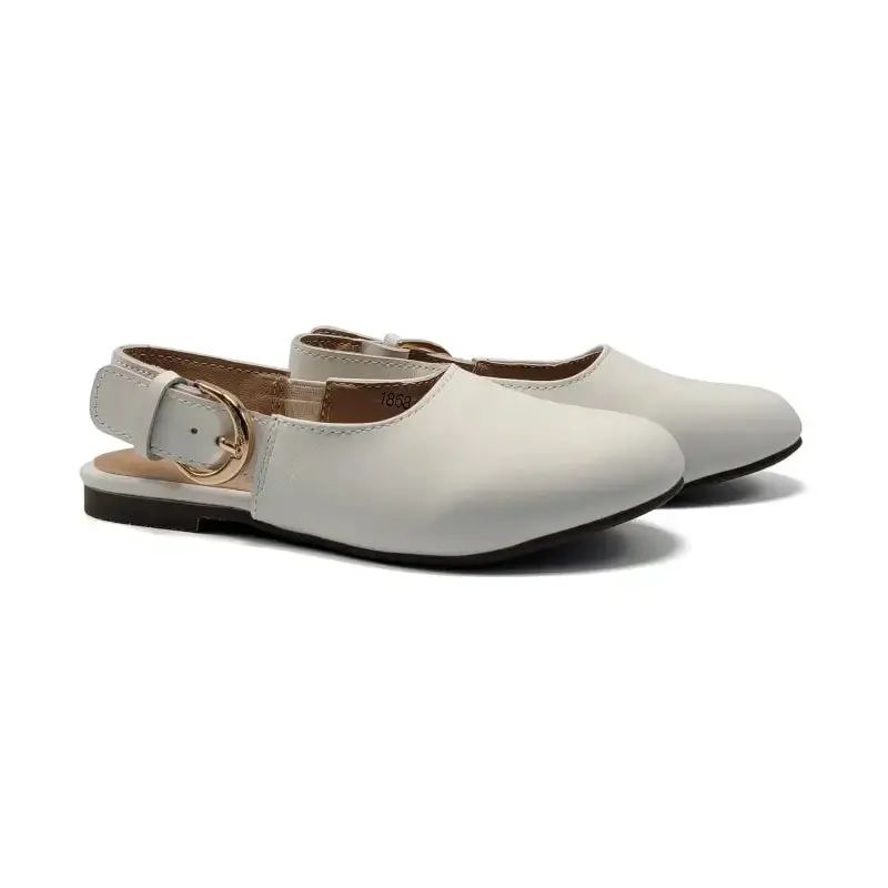 Mamelina White Leather Gold Buckle Slingback