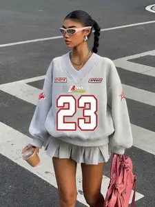 "LA Racing #23 V-Neck Oversized Sweatshirt | Retro Sports Graphic Pullover – 2025 TikTok Viral Streetwear! Bold Number Print, Comfy Cropped Fit 🏁 Perfect for #OOTD, #Y2KRevival, #SportsAesthetic. Stylish for Game Days, Hangouts or Casual Runs – Shop the