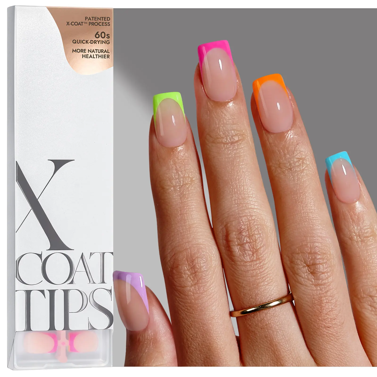BTArtboxnails XCOATTIPS 5 Brighter pastel Press on Nails -  Square or Almond or Coffin French Tips, ,4-Week Wear Soft Gel False Nail, Salon Quality Value at Home, 16 Size - 160 Fake Nails or Cat Eye Base