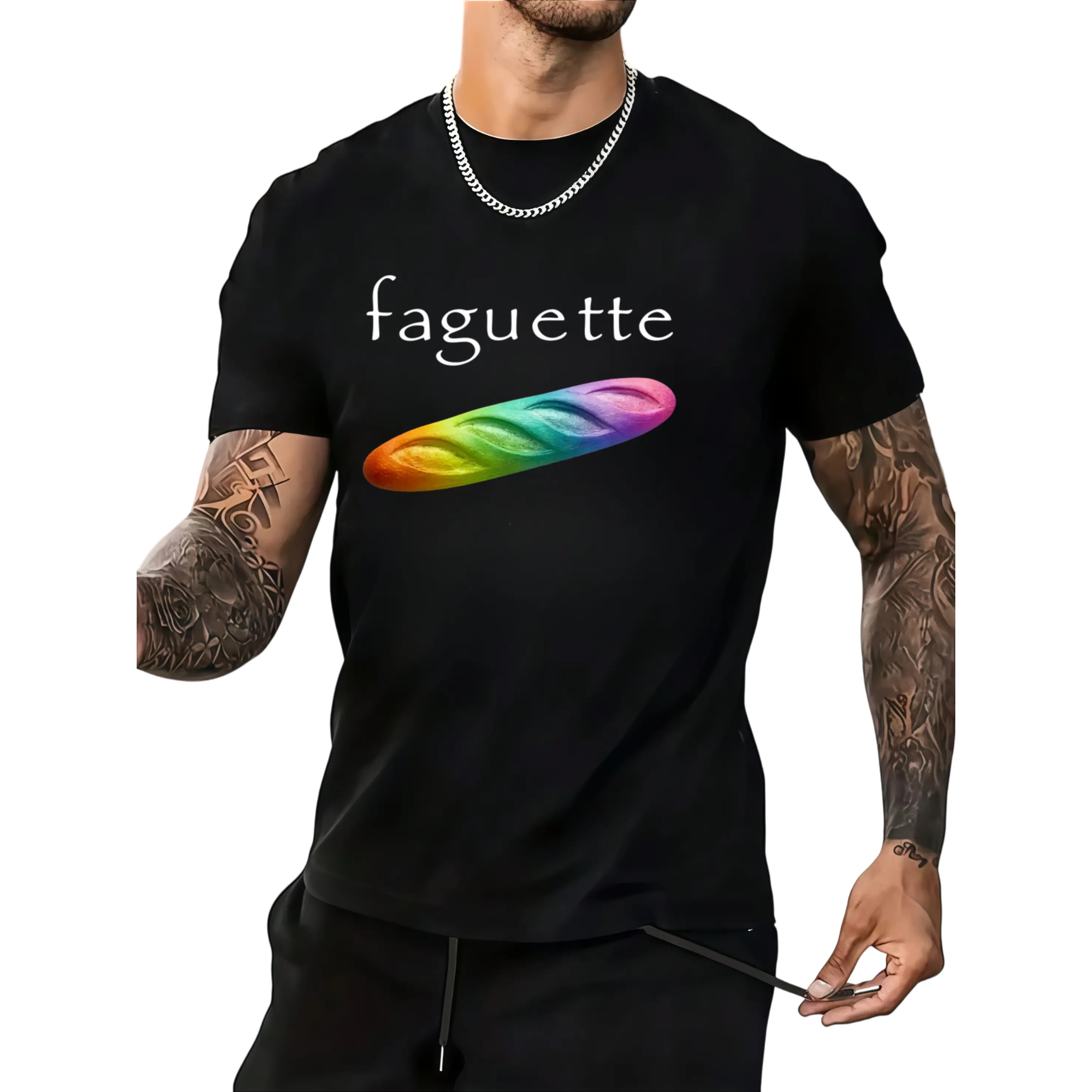 1pc of Baguette-Themed Humorous T-Shirt, Round-Neck Tee, Perfect for Couples, Ideal for Valentine'S Day Celebrations, a Gift for Men