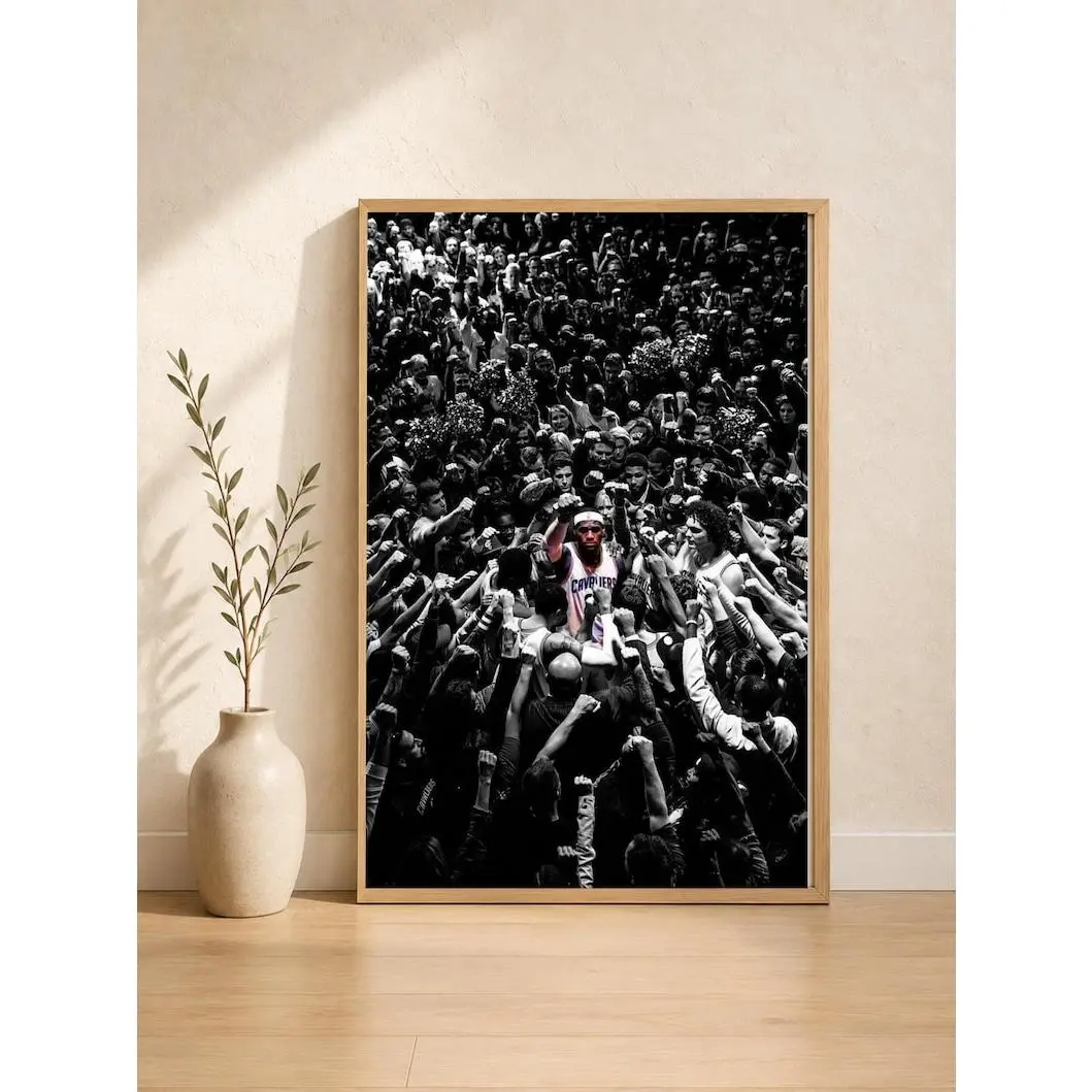 LeBron James Cleveland Cavaliers Poster, King James Crowd Wall Art, Basketball Legend Print, Black and White NBA Sports Decor