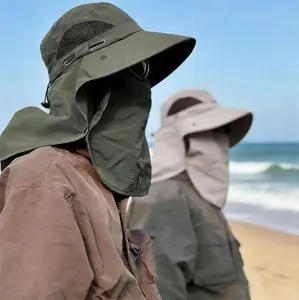 Summer Sun Hats UV Protection Outdoor Hunting Fishing Cap For Men Women Hiking Camping Visor Bucket Hat Neck Flap Fisherman Hat