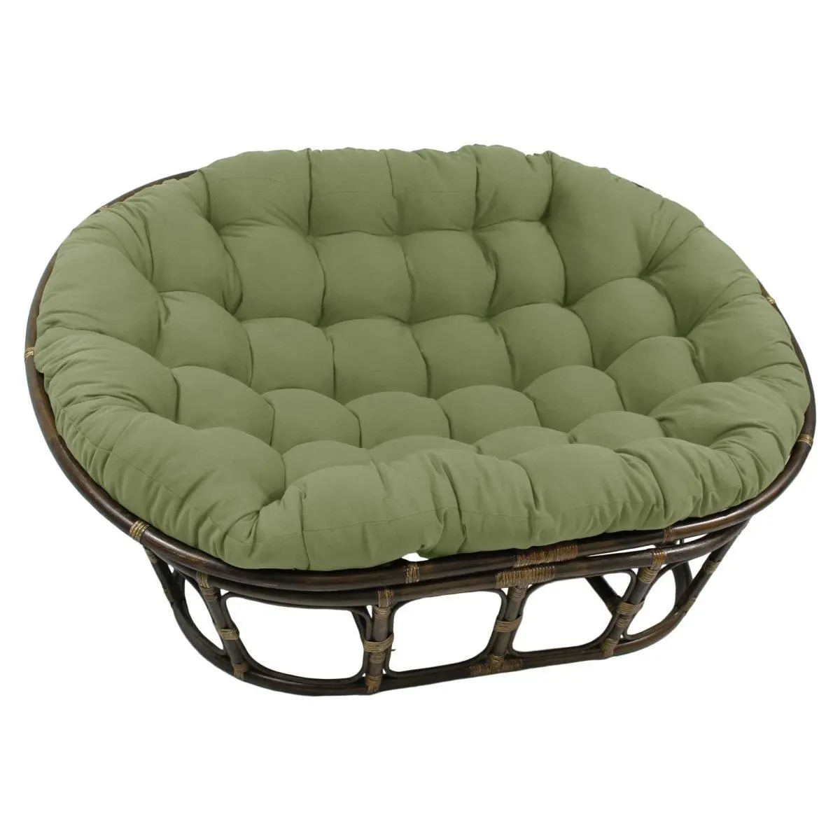 212 MAIN Outdoor Rattan Double Seater Papasan Chair - 63x45 in. Sage Twill Cushion, Bohemian Lounge, Living Room Furniture