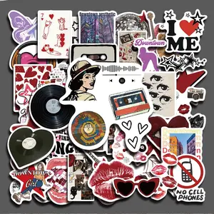 50PCS Vintage Black Red Downtown Y2K Girls Aesthetic Stickers Pack, Retro Urban Pop Girl Style Art Vinyl Stickers for Laptop Water Bottle Phone Case Skateboard Journal Scrapbook DIY Decoration
