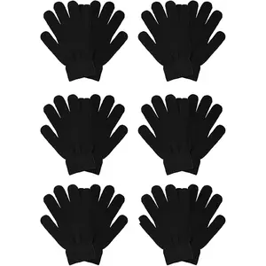 6 Pairs Winter Magic Gloves for Women Men Cold Weather Thermal Warm Stretchy Gloves Mittens Black Knit Gloves for Running Driving Hiking