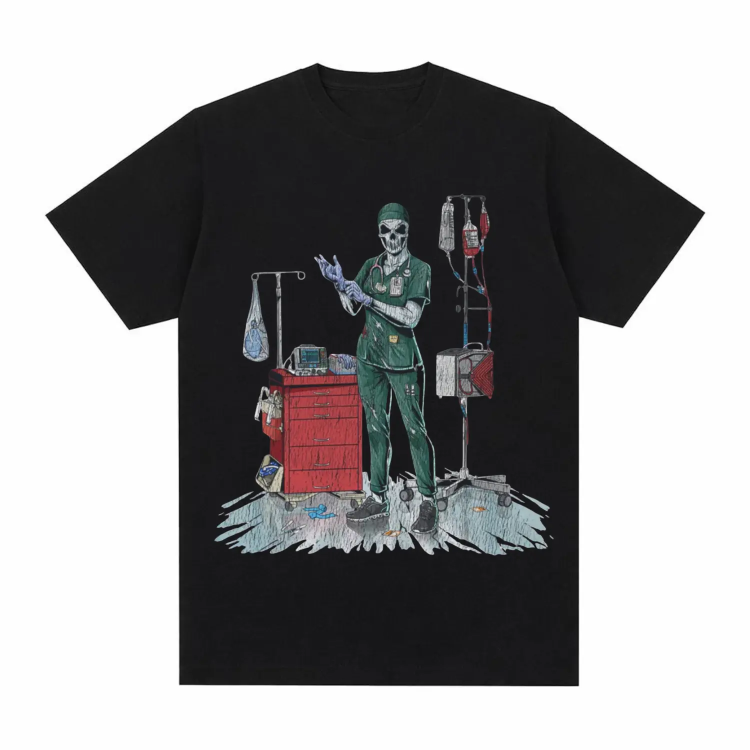 Funny Nurse Skull T-Shirt, Dark Humor Medical Graphic Tee, Skeleton Nurse Scrubs Shirt, Healthcare Worker Goth Streetwear, Night Shift ER ICU Humor Shirt