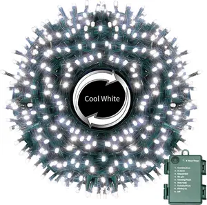 34.1FT 100 LED  Operated Christmas Tree Lights Indoor Outdoor Cluster String Light with Timer 8 Modes Dark Green Wire Fairy Light Xmas Patio Bedroom Garden Decorations (White)