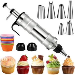 Dessert Decorating  Set, Stainless Steel Icing Piping Kit Cake Decorating Tools with 6 Piping Icing Nozzles Cupcake Decorating Kit