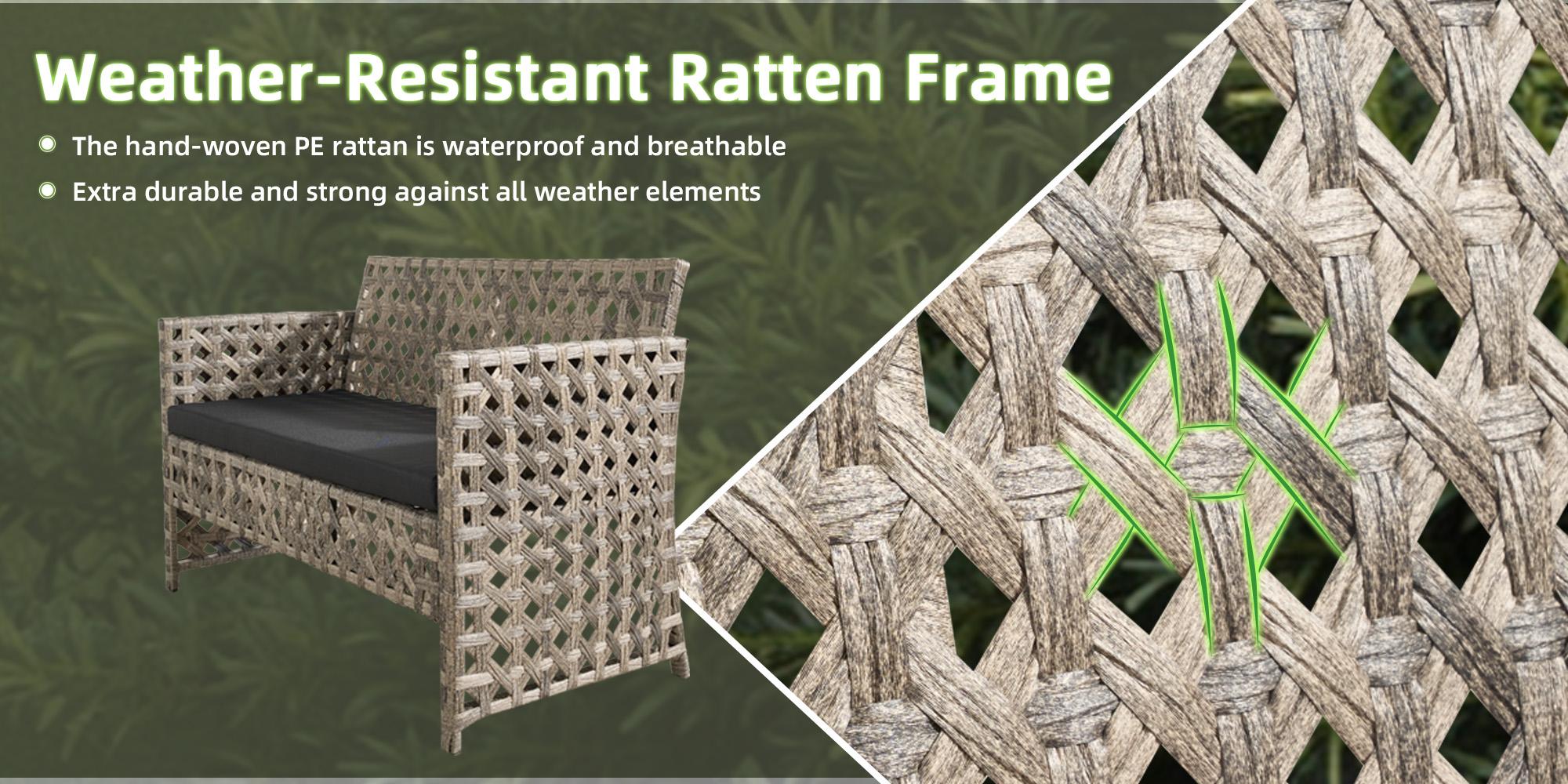 4-Piece Patio Conversation Sofa Set–Outdoor Sectional Wicker Furniture with Coffee Table, Perfect for Garden,Yard, Pool, High Backrest&Thicker Cushion, All-Weather Waterproof, Affordable Loveseat