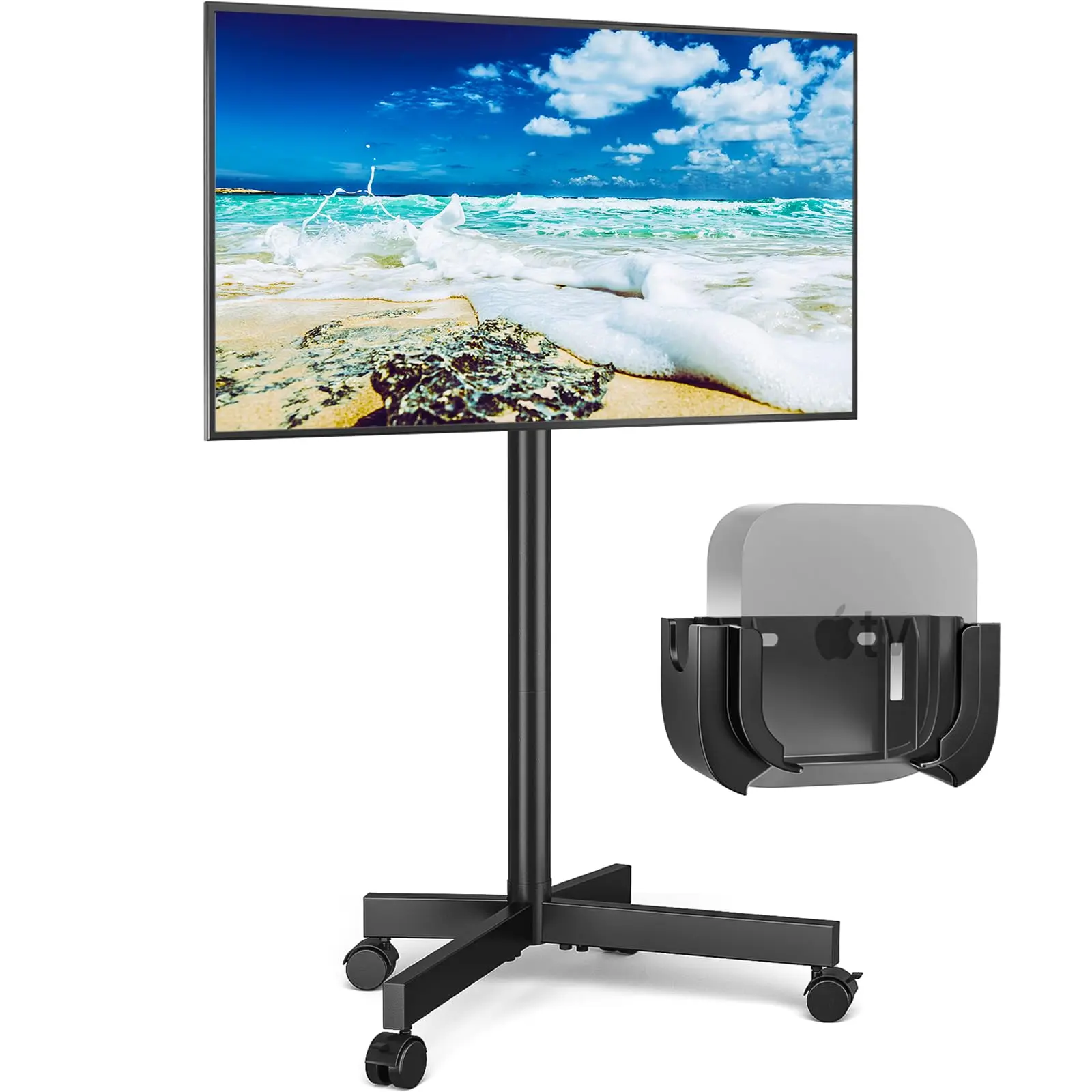 Rfiver Modern TV Stand - Sturdy, Stable Plastic Rolling Mobile Floor Cart with Mount for 23-60 Inch TVs (Up to 88 lbs), Space Saver Indoor Furniture