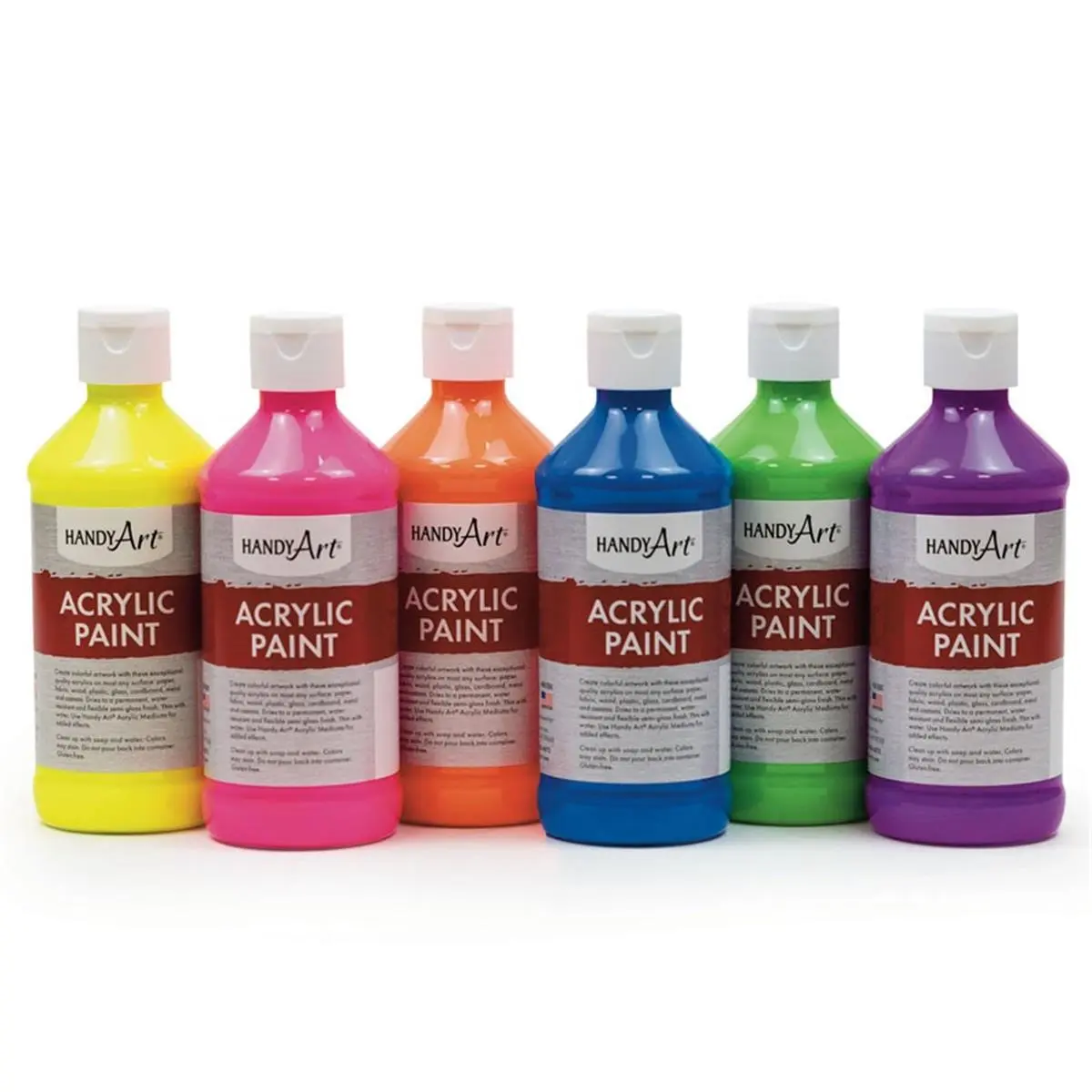 Rock Paint Distributing  8 oz Acrylic Fluorescent Paint - Set of 6, Arts Crafts Supplies, Colorful Paints