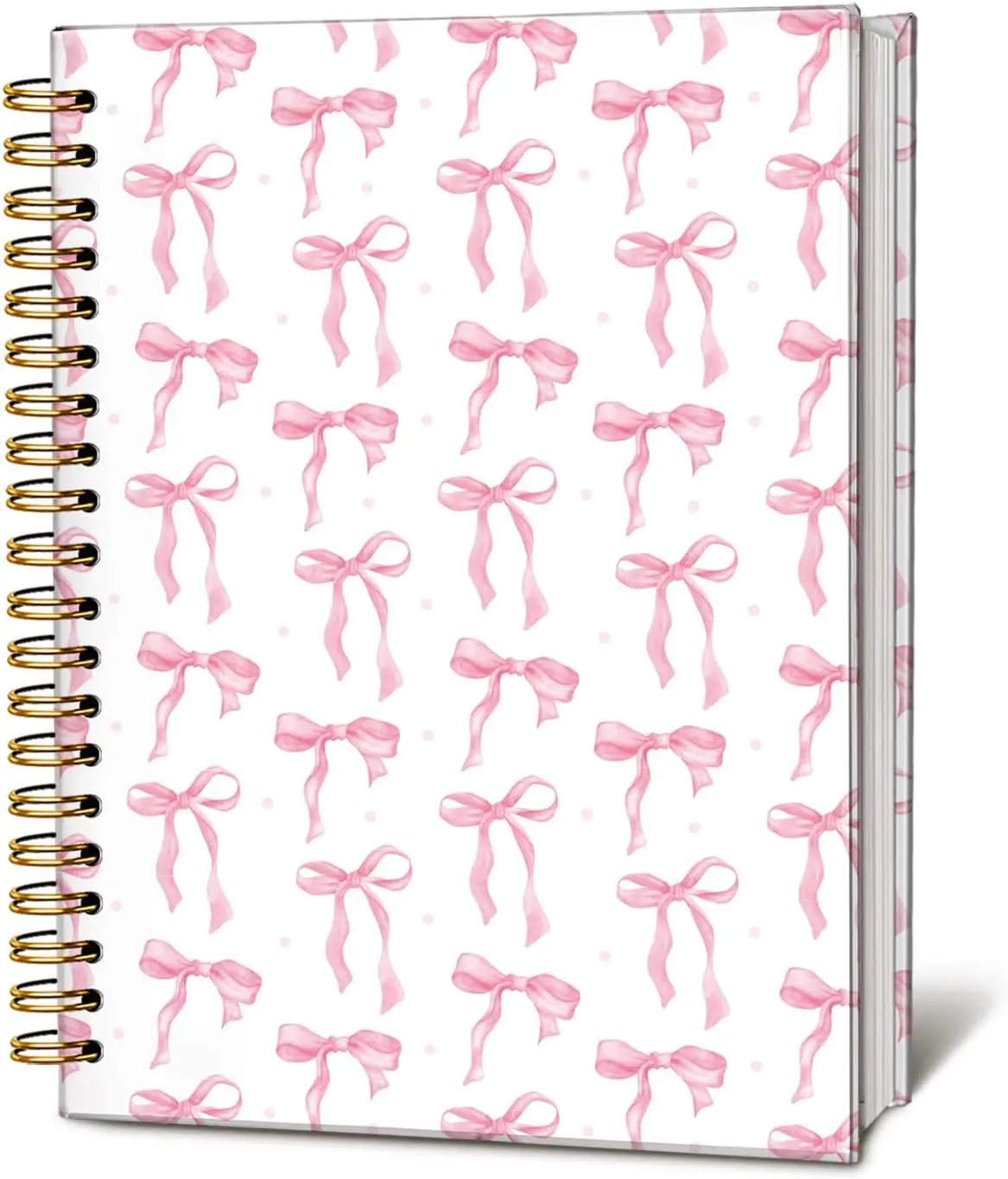 Pink Bow Hardcover Spiral Notebook, 5.5 x 8.3 Inches, Cute Journal for Teen Girls and Women, School Notebook with Bow Design