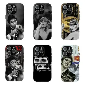 S-Scar.face Tony Montana & Elvira Phone Case Retro Gangster Movie Aesthetic Protective Cover Classic Film Shockproof Case  for iPhone 17Promax 16 15 14 13 12 11 and for Samsung S21-S25 Gift for Movie Fans