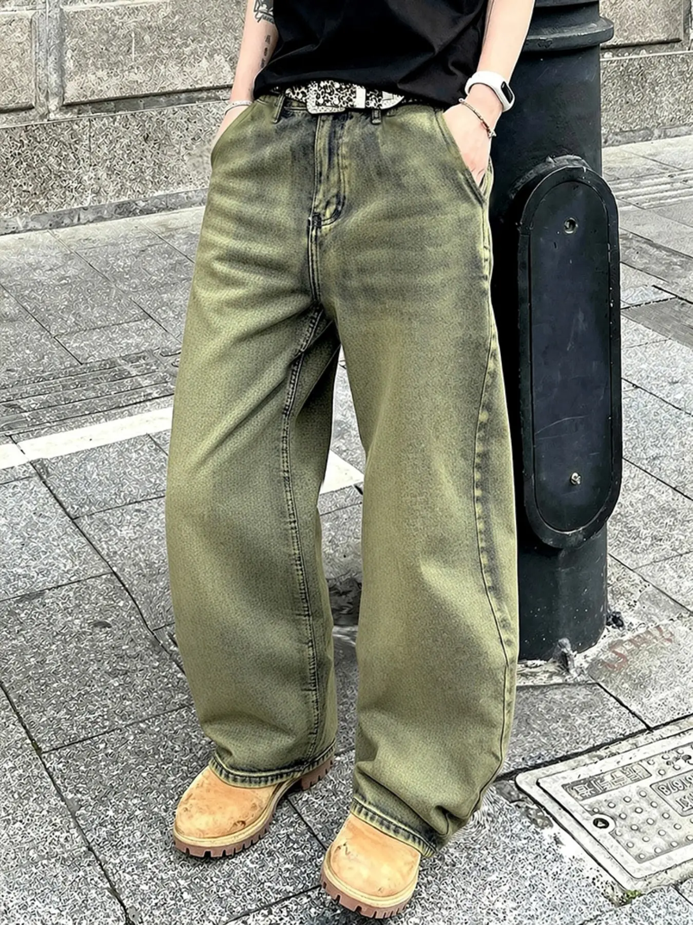 Men's Vintage Stone Washed Loose Jeans, Retro Stone Washed Wide-Leg Jeans. Loose fit with comfortable fabric, Y2K trend street style workwear casual wear. Daily casual hip-hop fashion pants, suitable as a gift for husband or boyfriend.