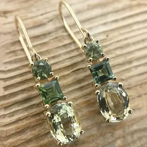 Women's High-End Olive Green Irregular Geometric Drop Earrings with Copper Base - Elegant Female Costume Jewelry, Ideal for Engagement, Gifting