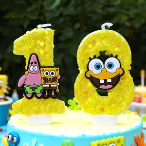 Spongebob Candle Number 0-9 Baby Birthday Cake Candle Decoration Spongebob Birthday Party Cake Topper Baby Shower Decor Gift