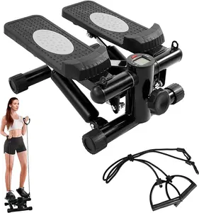Adjustable Mini Stepper Stair Stepper Stepping Machine with Resistance Bands, Gray